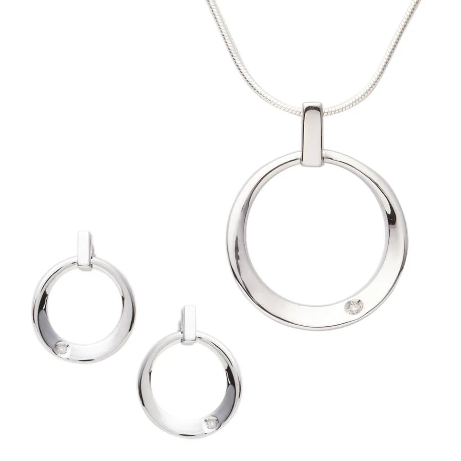 Jilco Inc Diamond Earring & Necklace Set - Diamond White/Sterling Silver