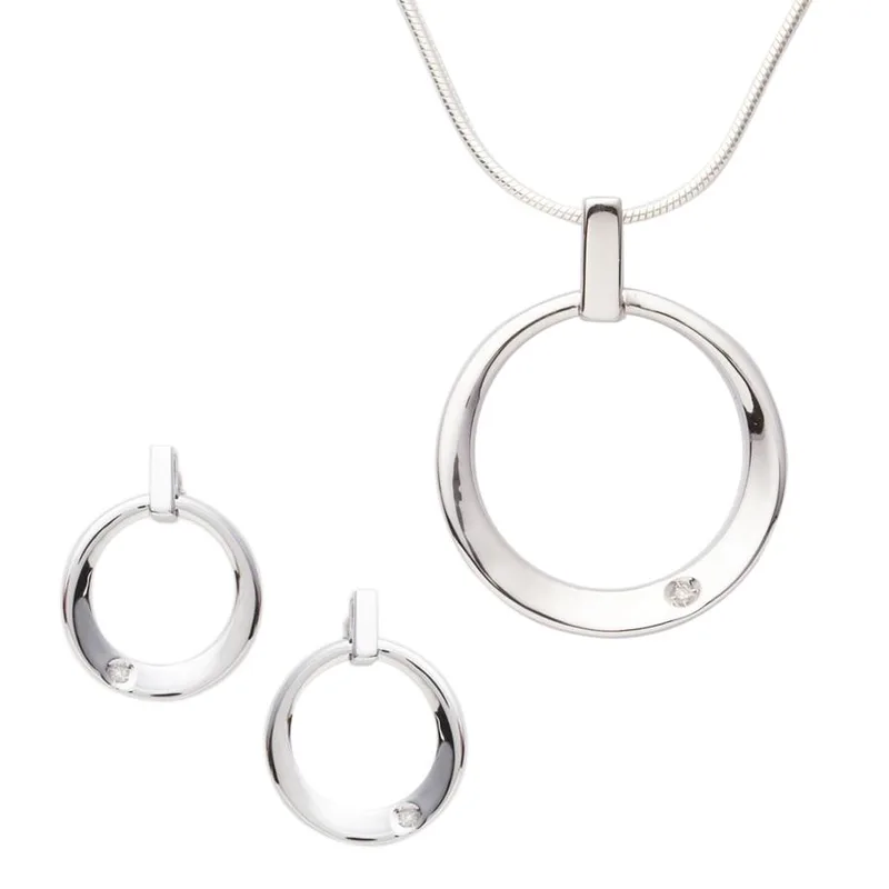 Jilco Inc Diamond Earring & Necklace Set - Diamond White/Sterling Silver