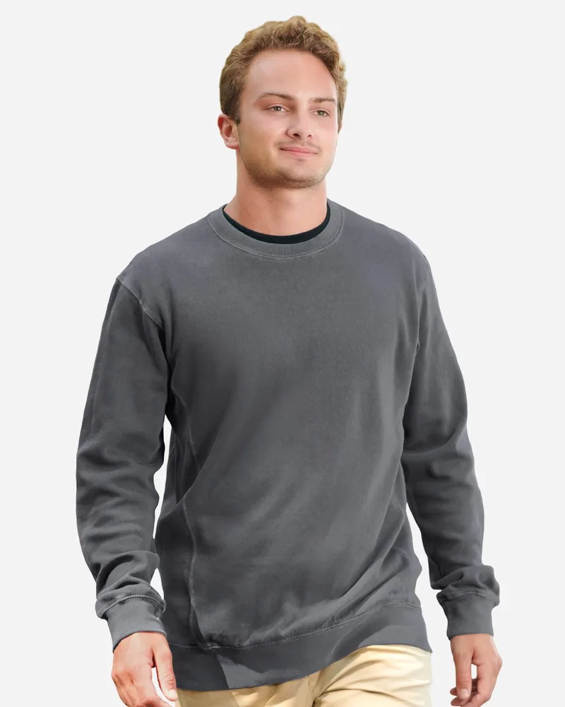 J. America® Unisex Pigment-Dyed Fleece Crewneck Sweatshirt view 2