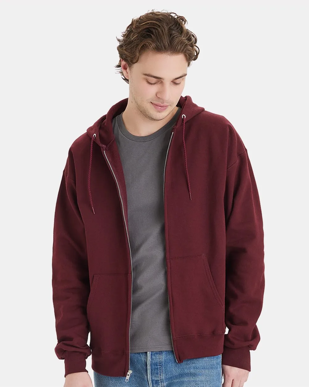 Hanes® Unisex Ultimate Cotton® Full-Zip Hooded Sweatshirt view 2