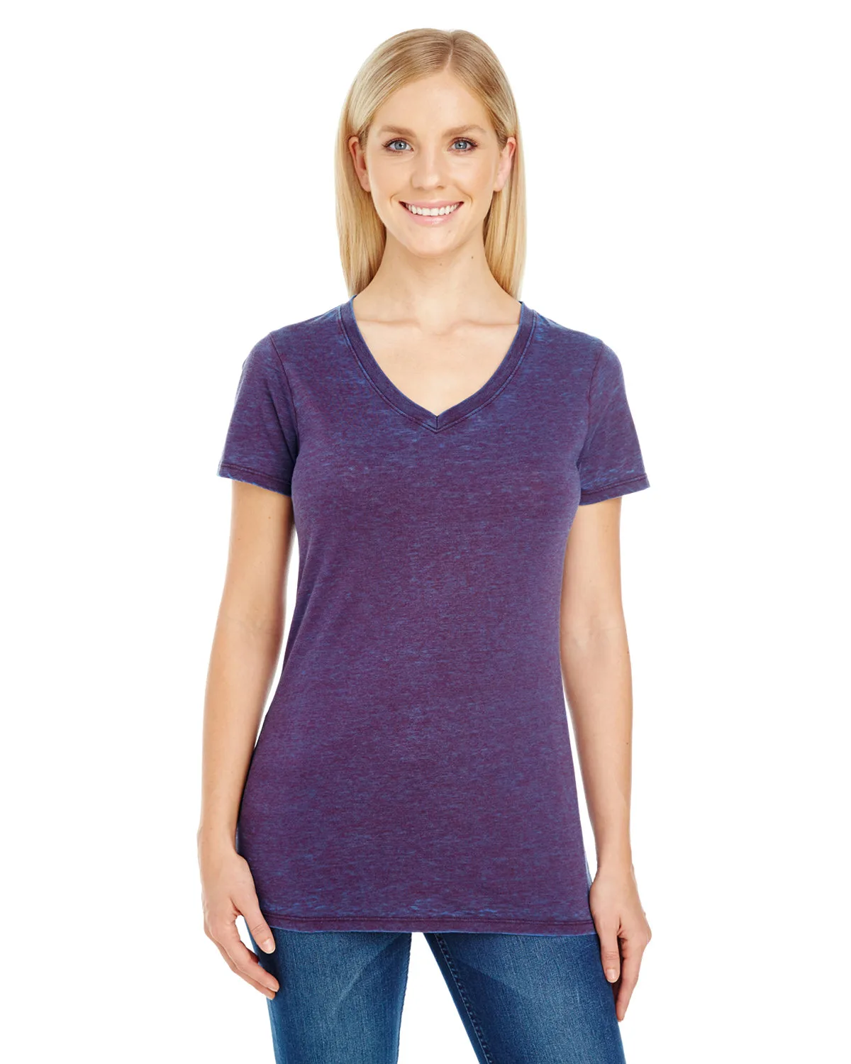 THREADFAST Ladies' Cross Dye Short-Sleeve V-Neck T-Shirt