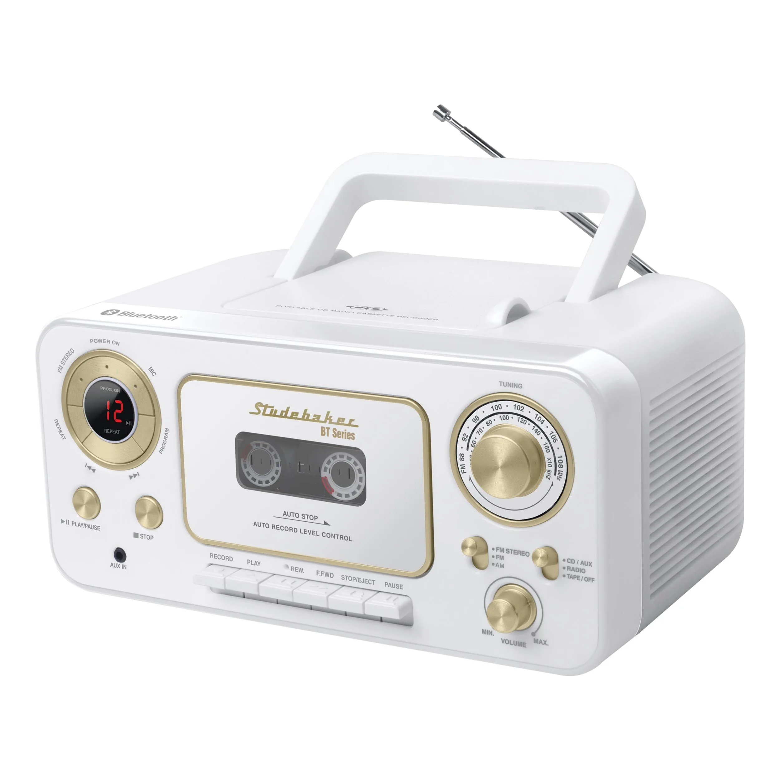 Studebaker Portable Bluetooth Stereo Cd Player, Am/Fm Stereo Radio And Cassette Player/Recorder