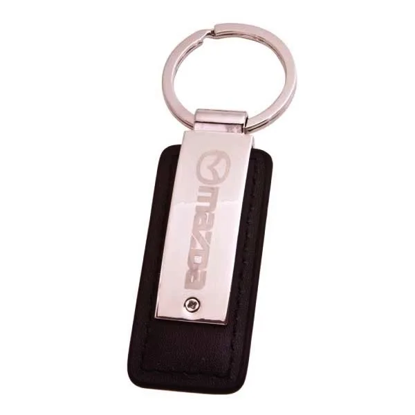 Rectangular Keychain w/ Leather Accent