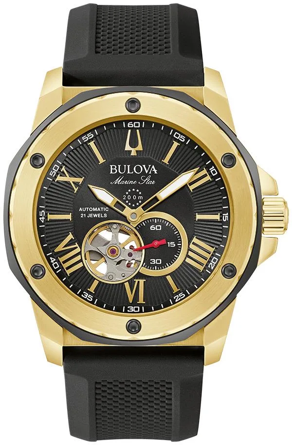 Bulova Watches Men's Marine Star Black Silicone Strap Watch