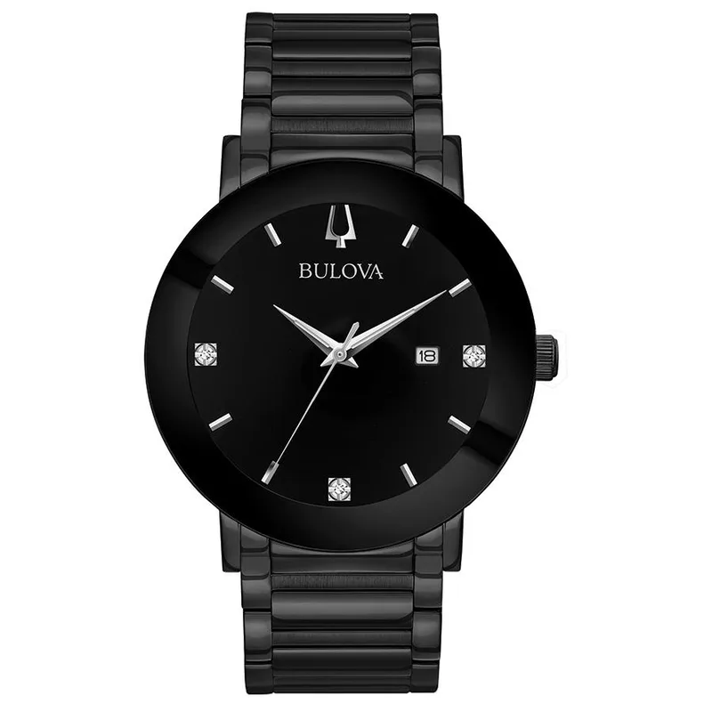 Bulova Watches Men's Futuro Diamond Watch, Black Ss Bracelet w/Black Dial
