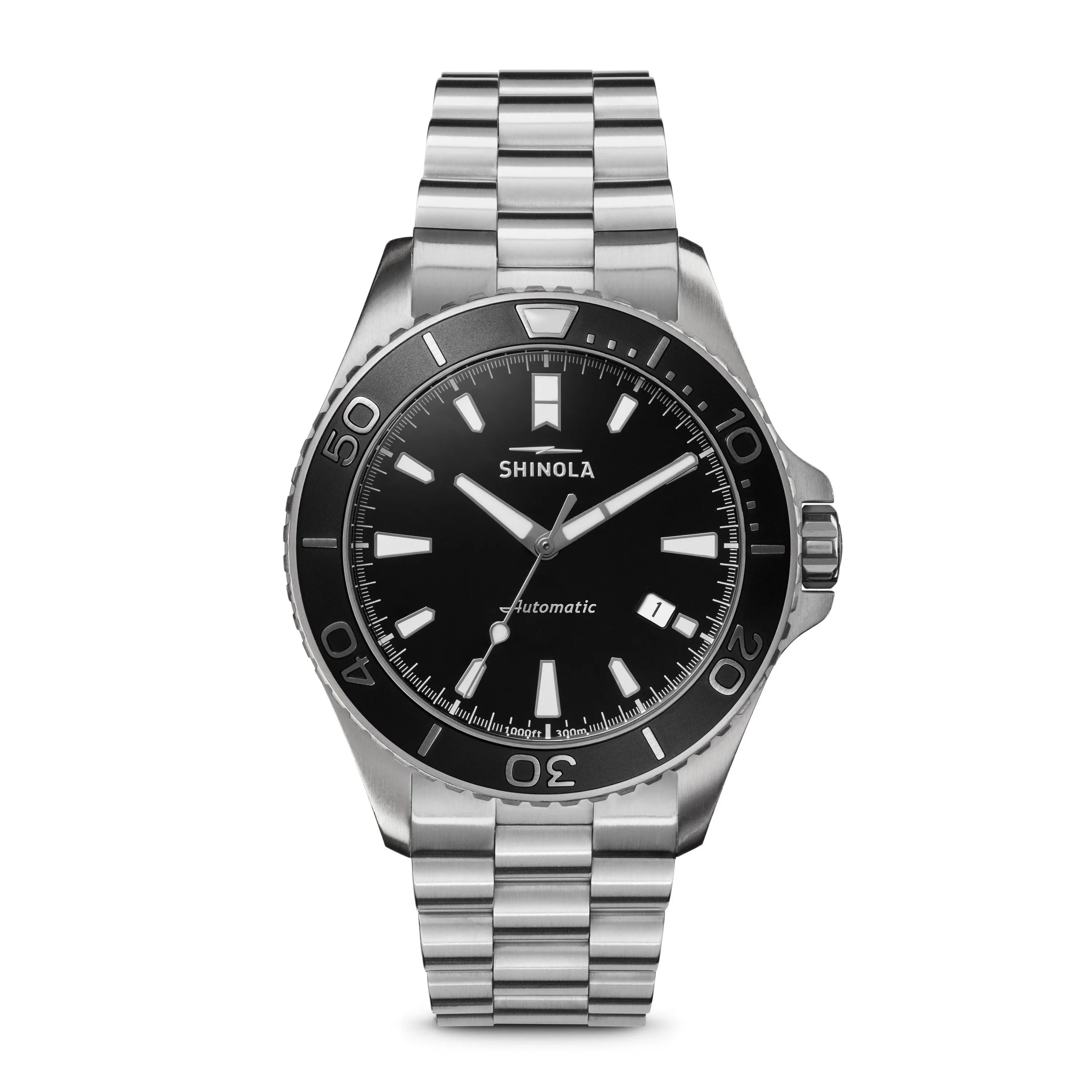 Shinola Mens' Lake Superior Monster Automatic Stainless Steel Watch Black Dial