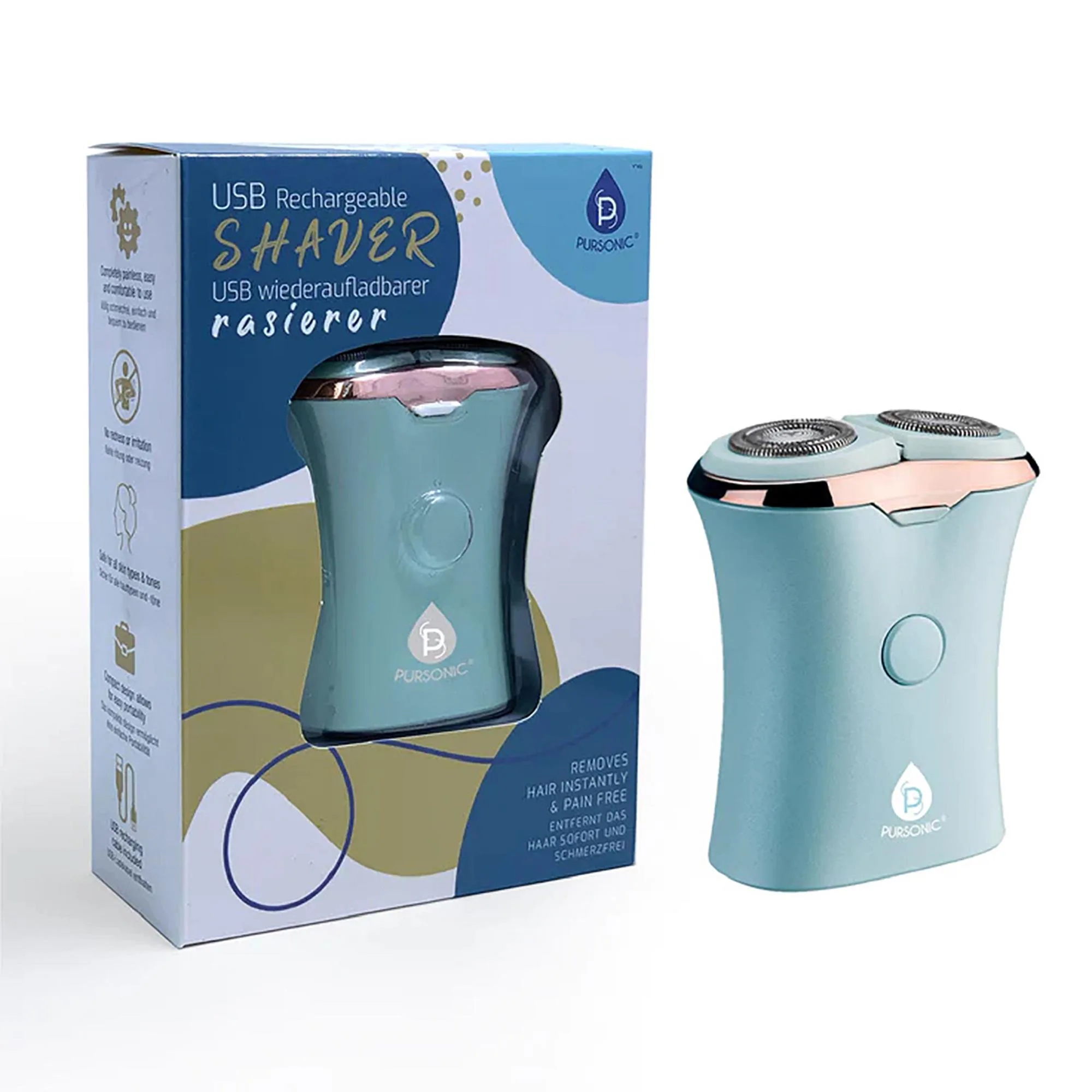 Pursonic Rechargeable Usb Ladies Shaver, Removes Hair Instantly & Pain Free - Blue