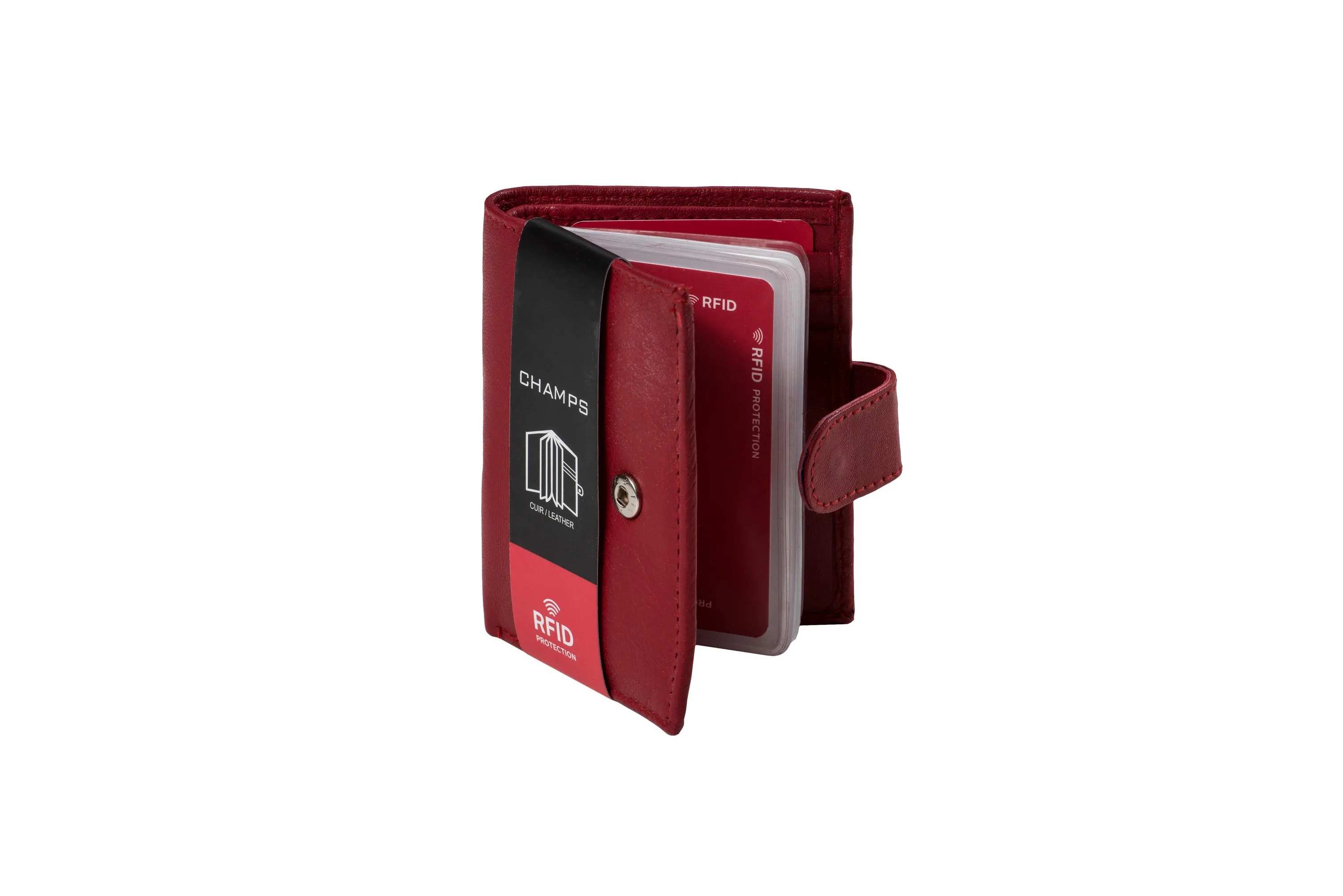 Champs Luggage Red Leather Rfid Card Holder Size 0.5"X4"X3"