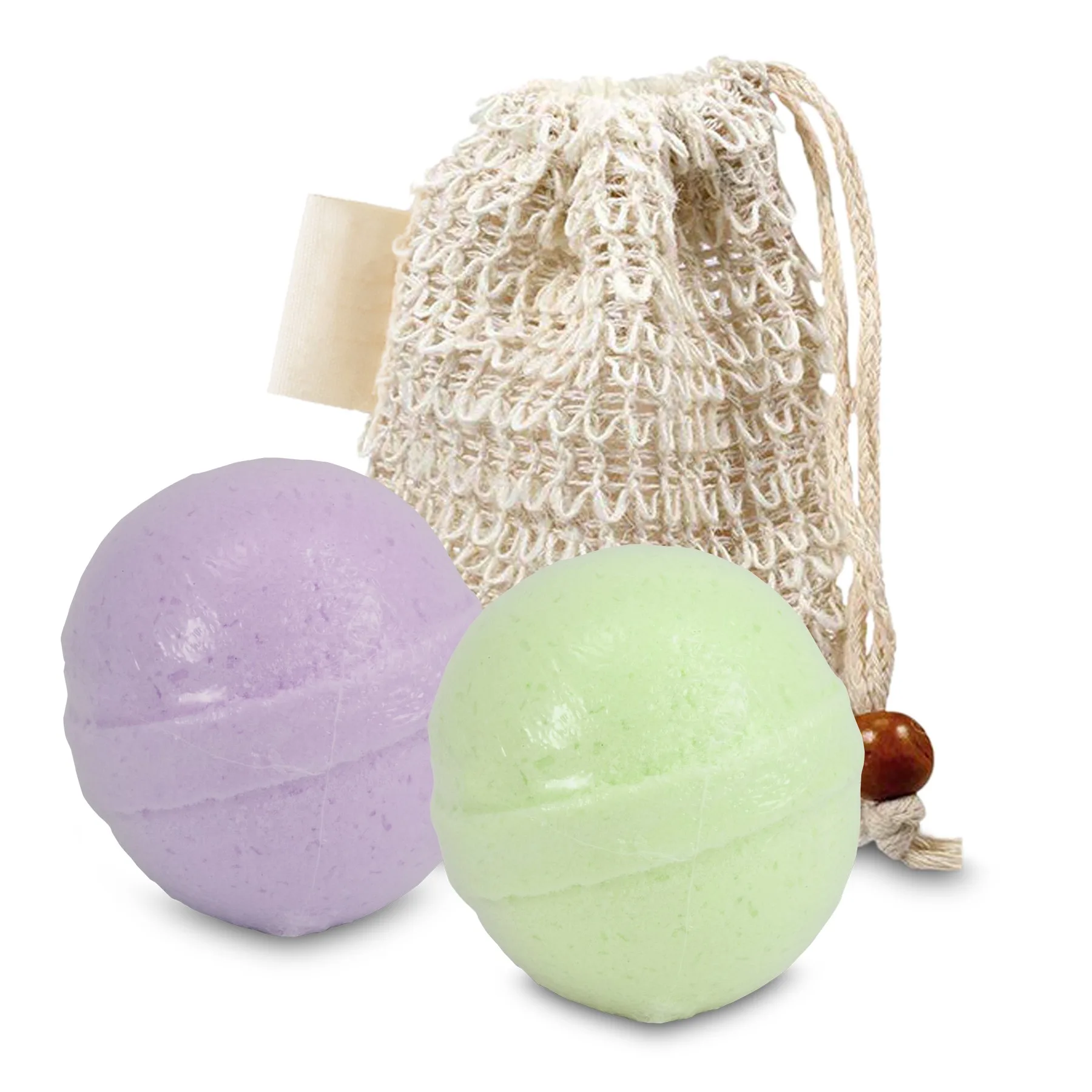 Loofah Bag with 2 Bath Bombs & Sewn-in Tag view 2