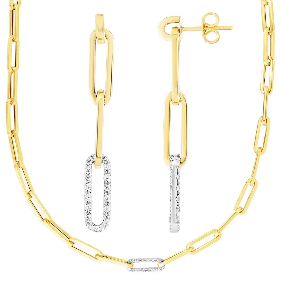 Jilco Inc Diamond Paperclip Earring And Necklace Set