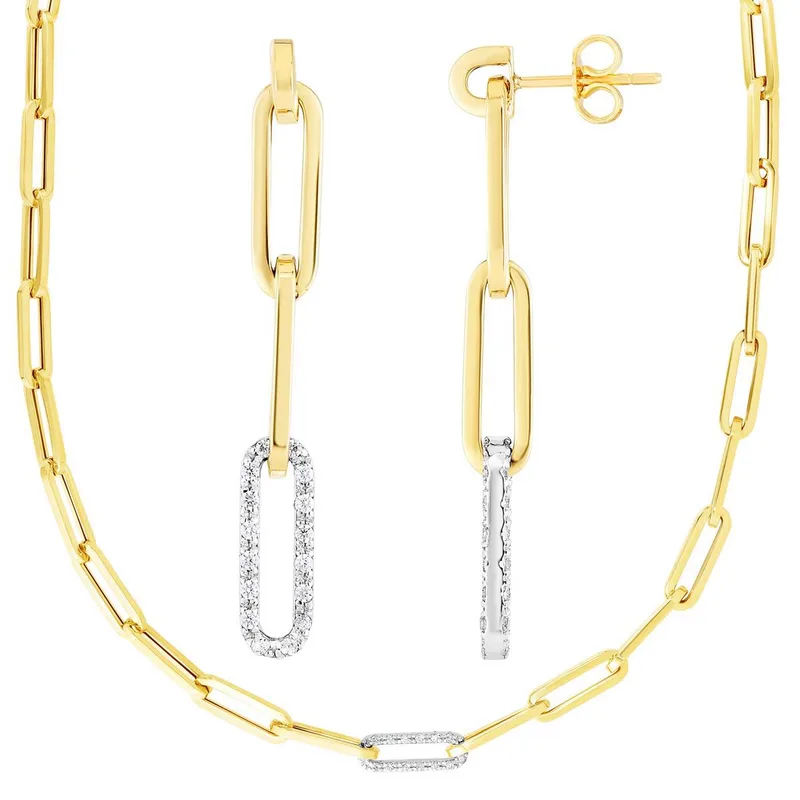 Jilco Inc Diamond Paperclip Earring And Necklace Set