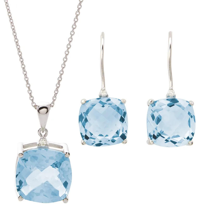 Jilco Inc Blue Topaz Sterling Silver Earring & Necklace Set