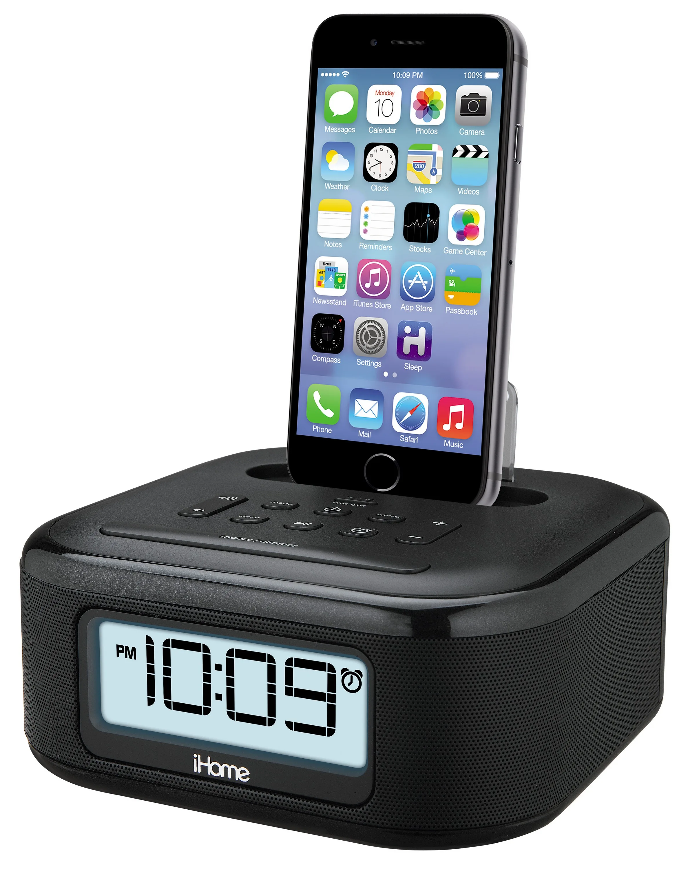 FM Stereo Clock Radio w/ Case Friendly Lightning Dock & USB Charging Port