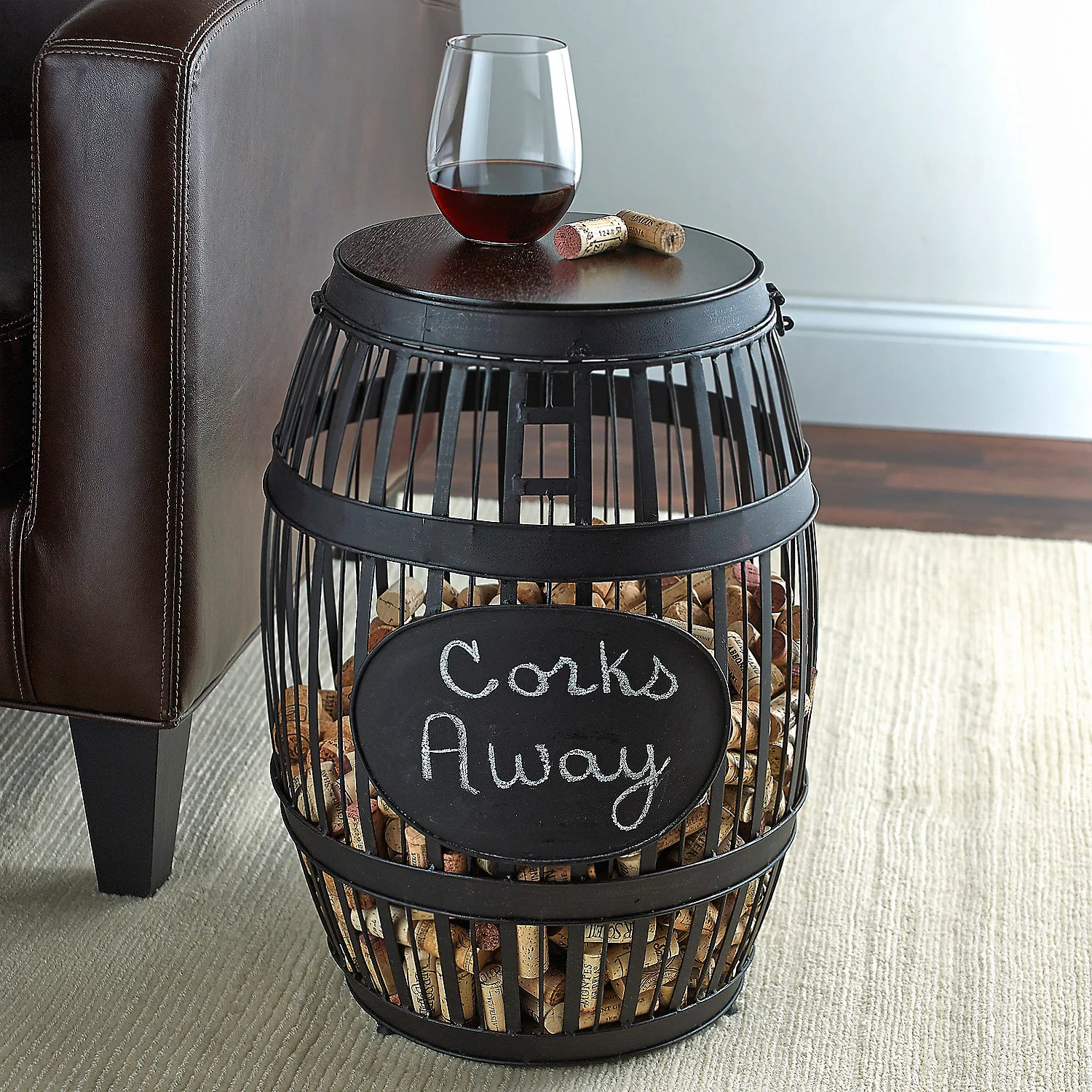 Wine Enthusiast Barrel Cork Catcher Accent Table