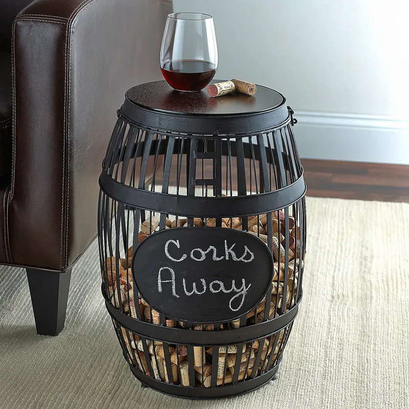 Wine Enthusiast Barrel Cork Catcher Accent Table