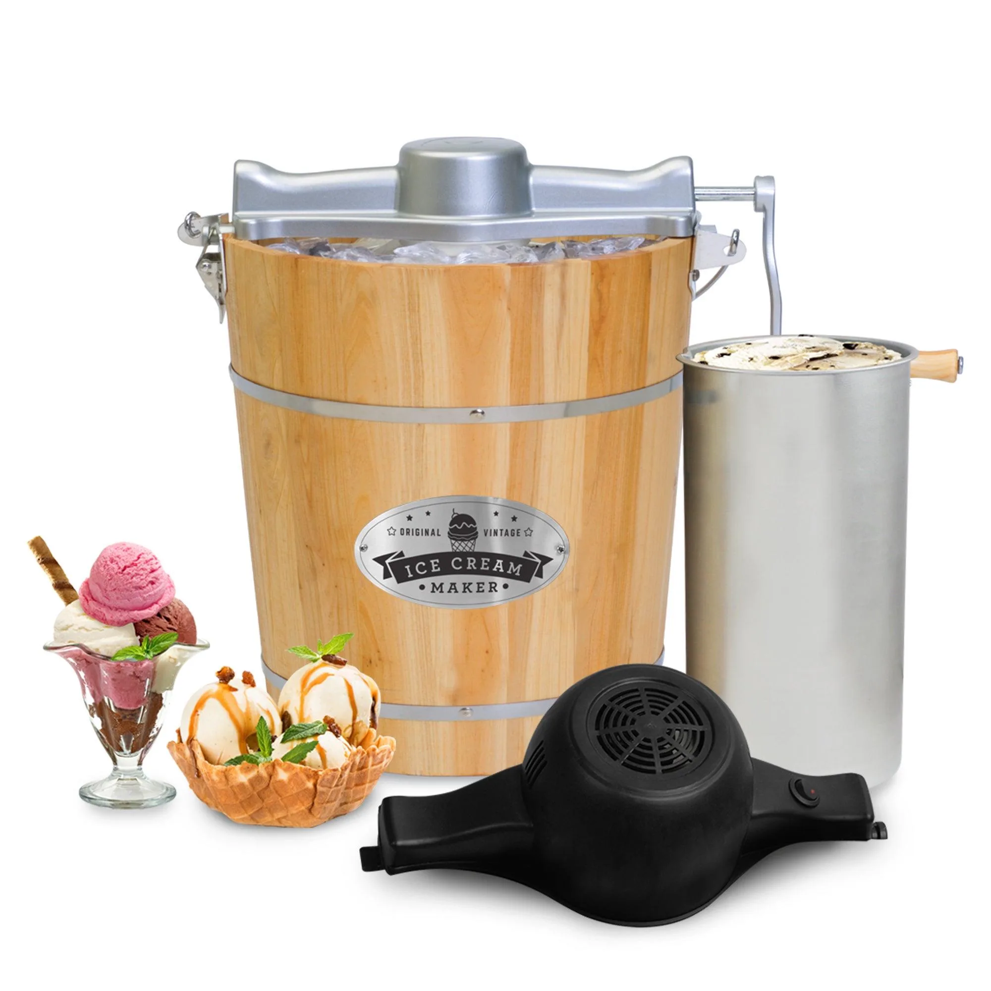 Elite Gourmet Old Fashioned 4Qt Wood Bucket Ice Cream Maker
