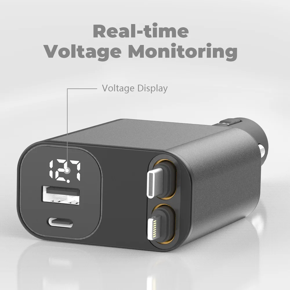 Roadie - 45 W CAR CHARGER WITH DUAL USB PORTS + RETRACTABLE CABLES view 3