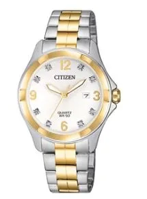 Citizen® Ladies Quartz Two-Tone Stainless Steel Watch w/White & Brilliant Crystal Dial