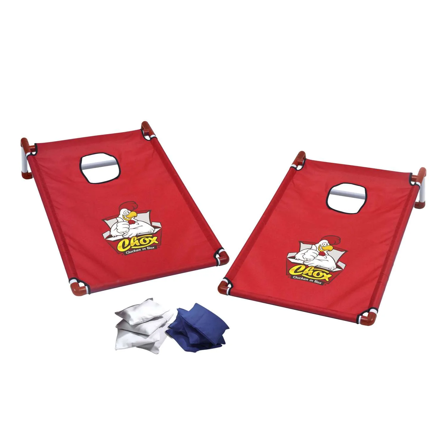 Portable Cornhole, 4 Royal & White Bean Bags