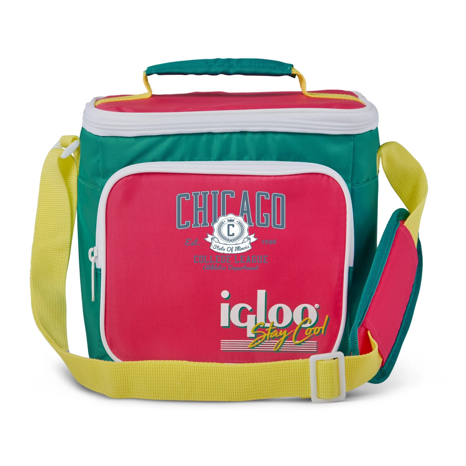 Igloo® Retro Square Lunch Bag (Dark Jade & Magenta & Livewire Yellow)
