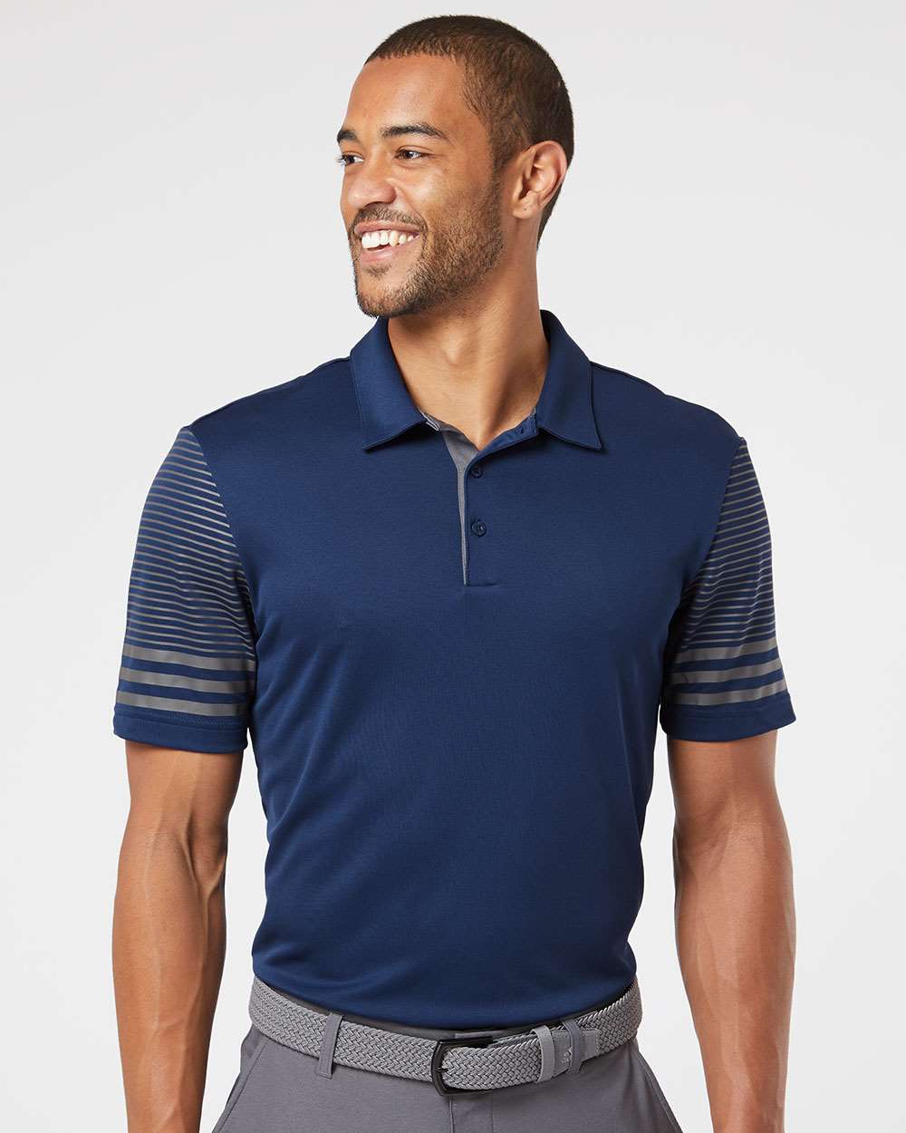 Adidas® Striped Sleeve Polo view 4