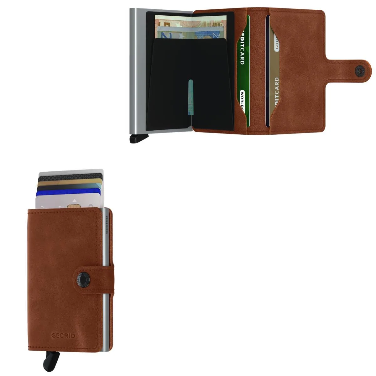 Secrid Miniwallet Vintage Leather - Cognac Brown/Silver