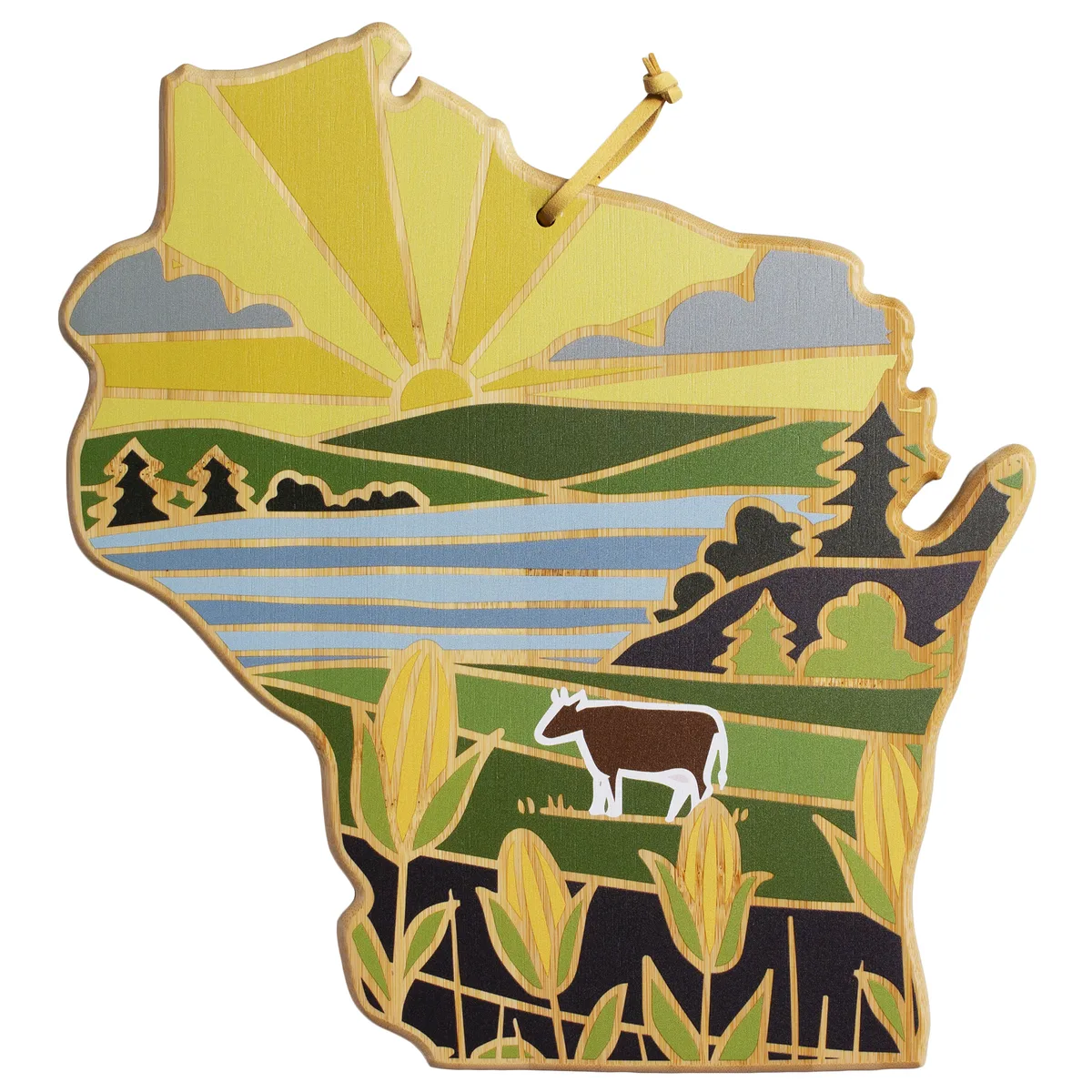Wisconsin State Shaped Cutting & Serving Board w/Artwork by Summer Stokes — Laser Engraved up to 2 Square Inches (1 side/1 location)