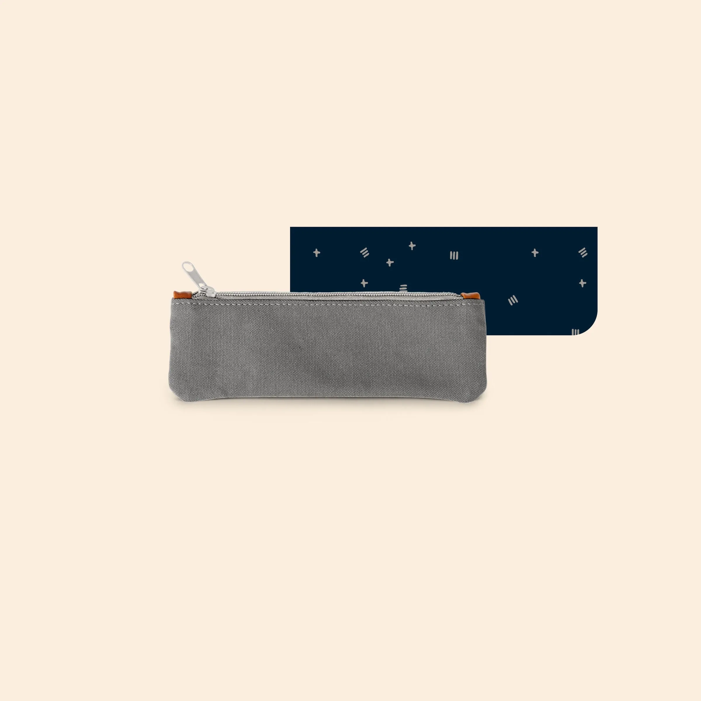 Gray Blank Pouch with Navy Blue Liner
