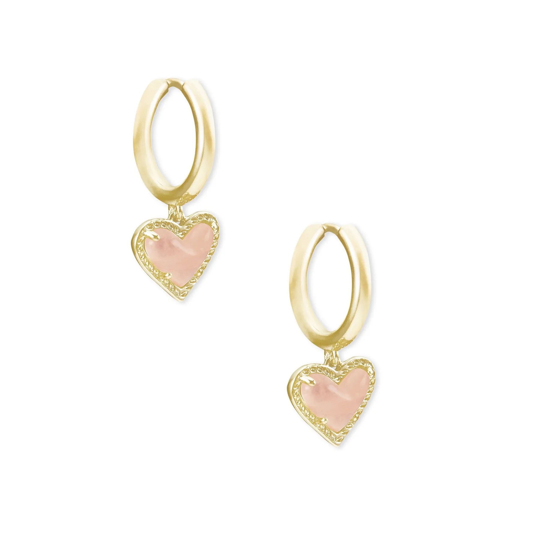 Kendra Scott Ari Heart Gold Huggie Earrings in Rose Quartz