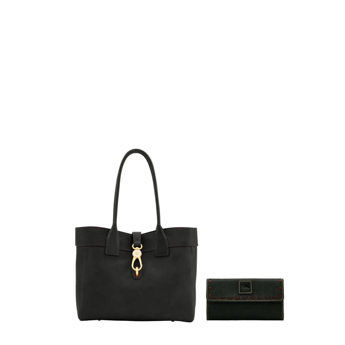 Dooney & Bourke Black Florentine Amelie Shoulder Bag And Continental Clutch Set