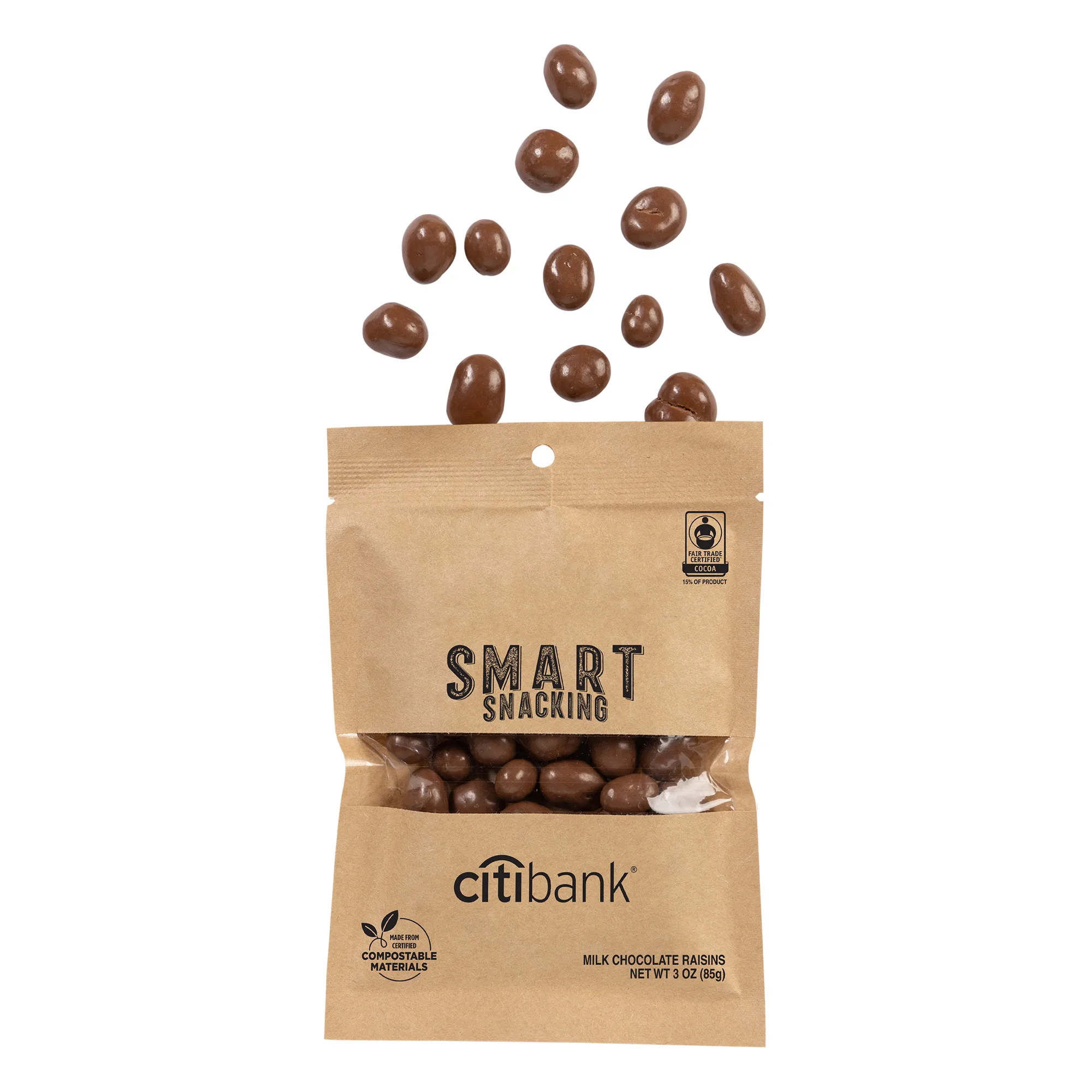 Fair Trade Milk Chocolate Raisins in Eco Kraft Pouch view 2