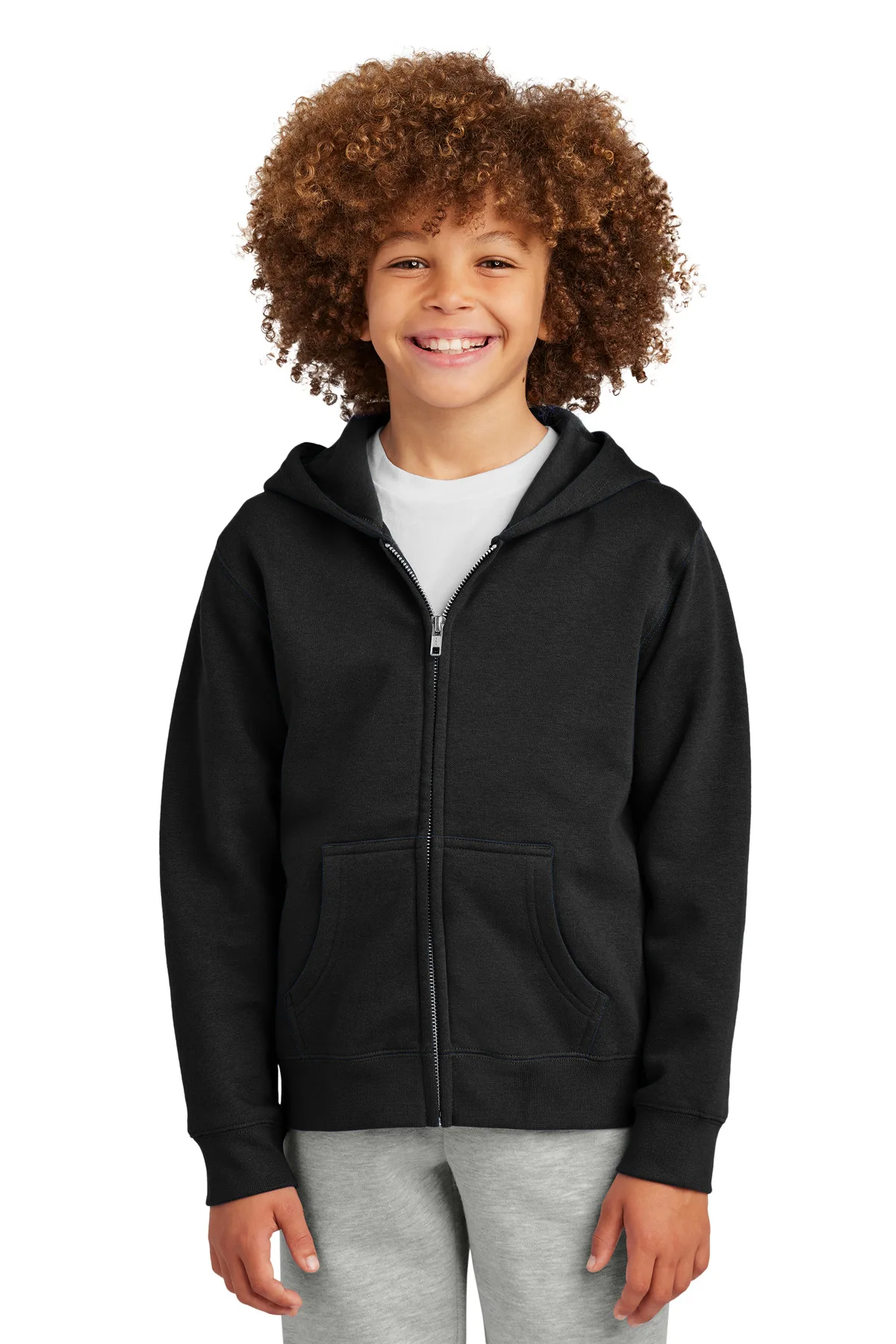 District® Youth V.I.T.™ Fleece Full-Zip Hoodie — Black