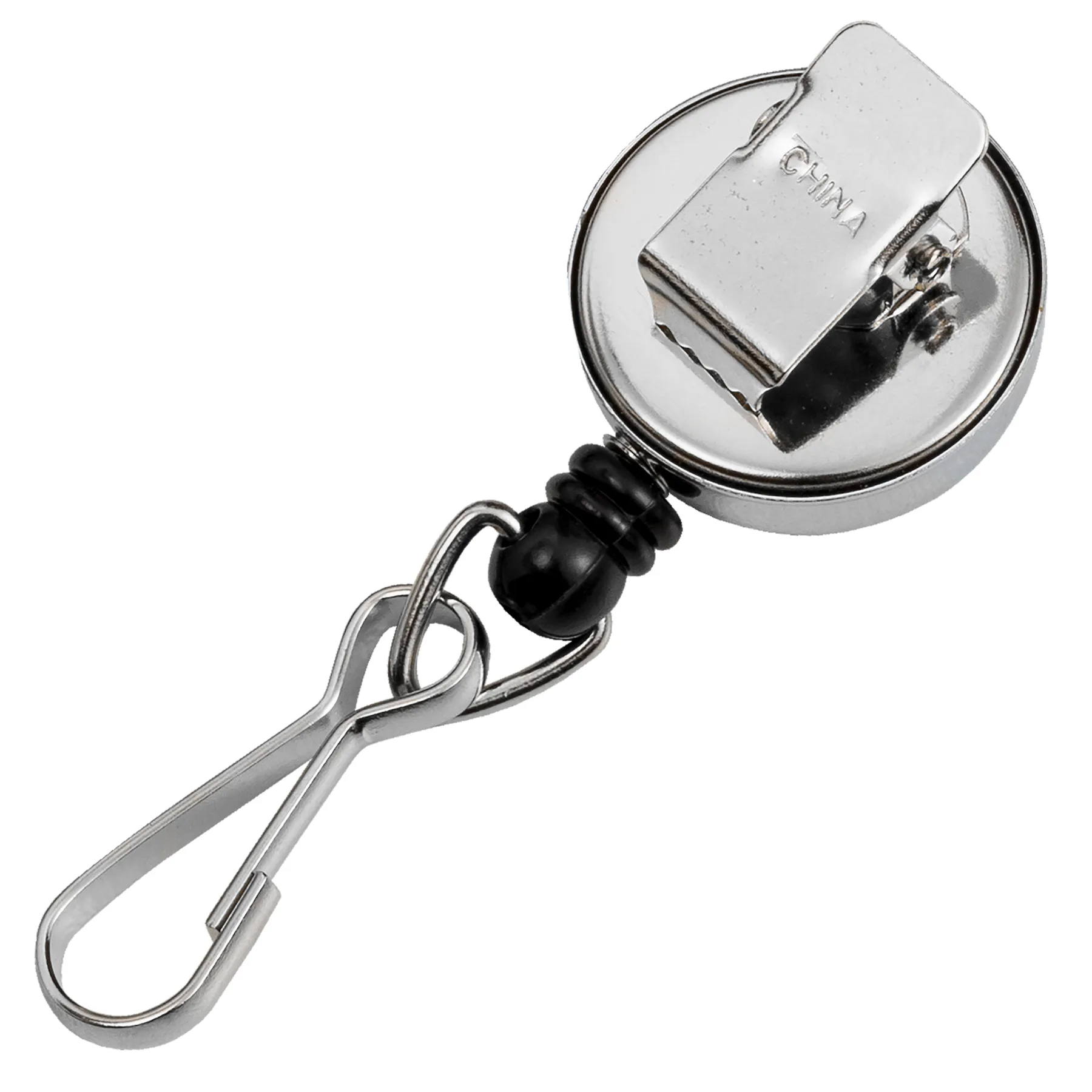 Round Chrome Finish Metal Retractable Badge Reel view 3