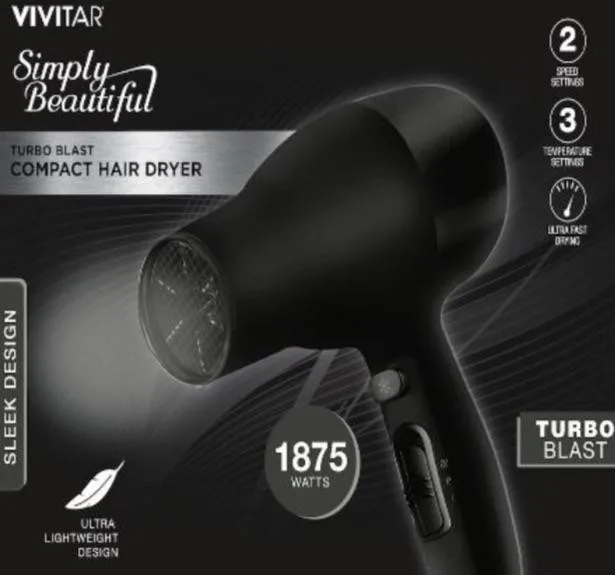 Health, Beauty & Fitness Vivitar 1875 Watt Turbo Blast Compact Hair Dryer - Black