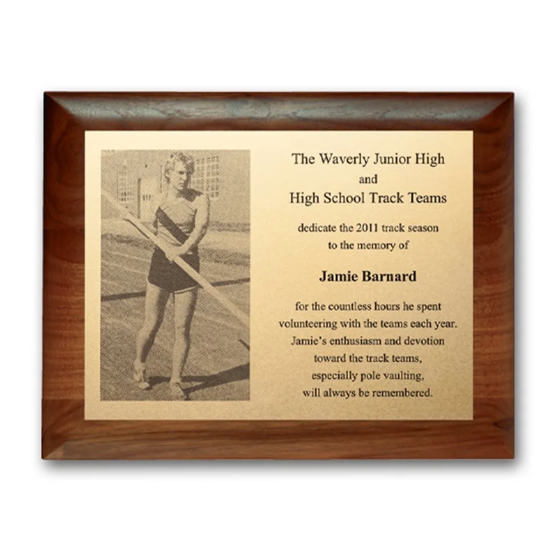 Metal Photo Plaq - Walnut Rolled Edge