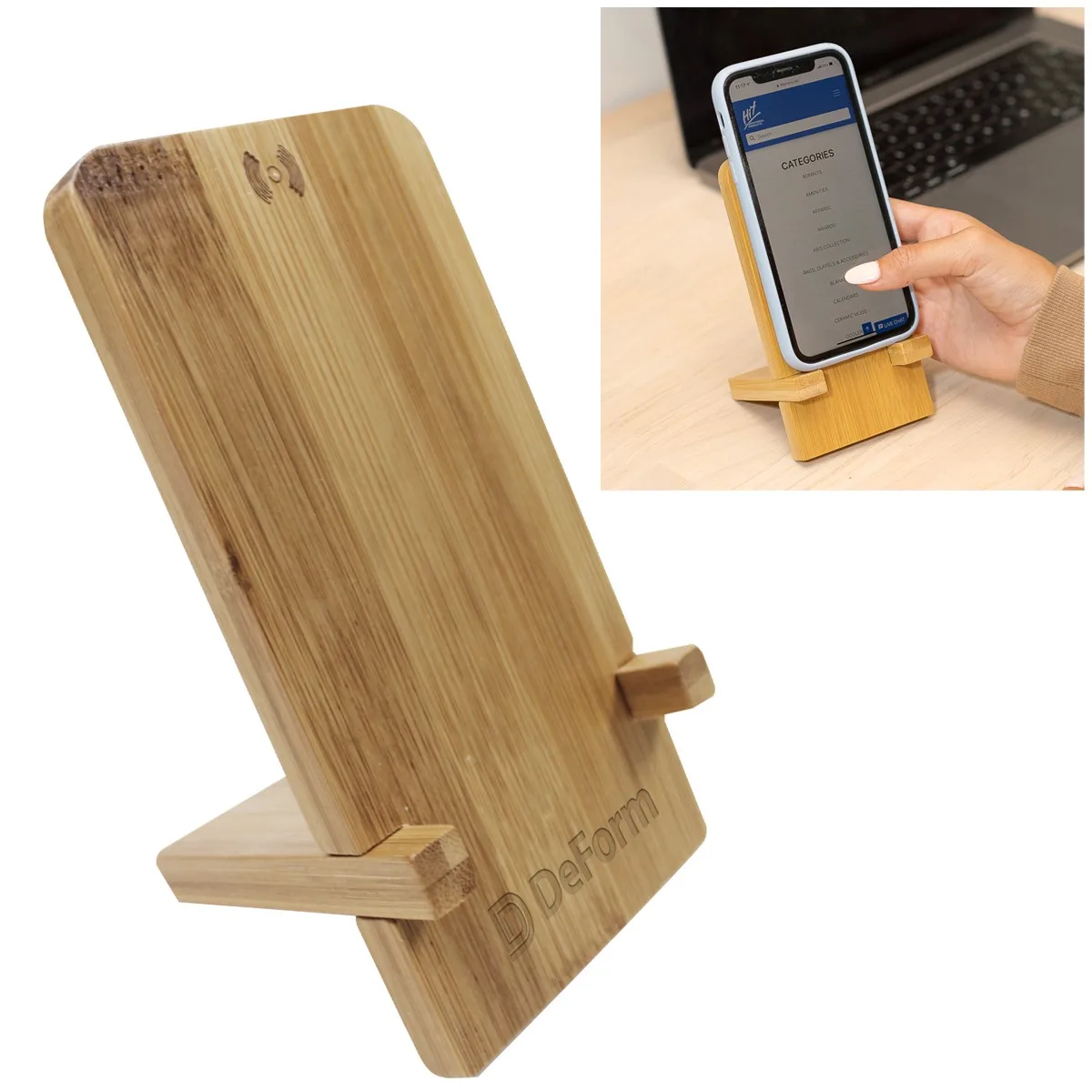 Bamboo Wireless Charger Phone Stand view 2