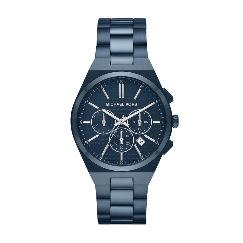 Michael Kors Men's Lennox Chronograph Blue Stainless Steel Watch Blue Dial