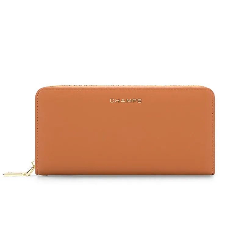 Champs Luggage Tan Rfid Zip-Around Wallet Size 4"X7.5"X1"