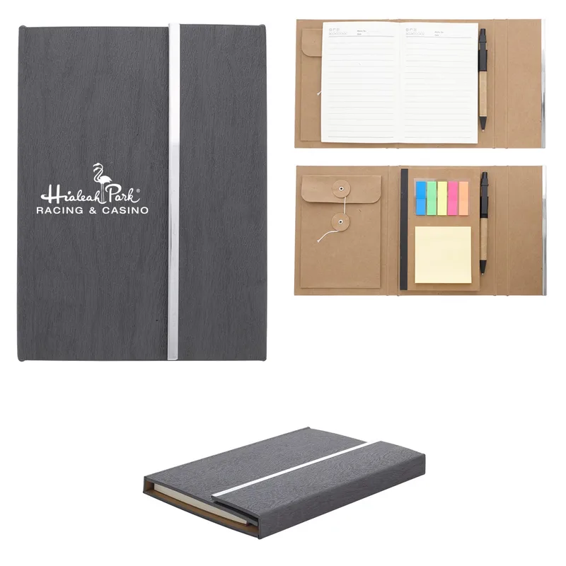Woodgrain Padfolio With Sticky Notes And Flags