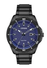 Citizen® Men's Eco-Drive® Black Ion Plated Stainless AR Watch w/Dark Blue Dial