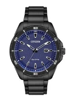 Citizen® Men's Eco-Drive® Black Ion Plated Stainless AR Watch w/Dark Blue Dial