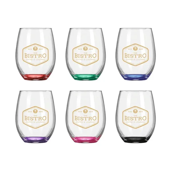 Wine O'Clock 9oz ARC Stemless Wine Glass C8832 with Color Bottom
