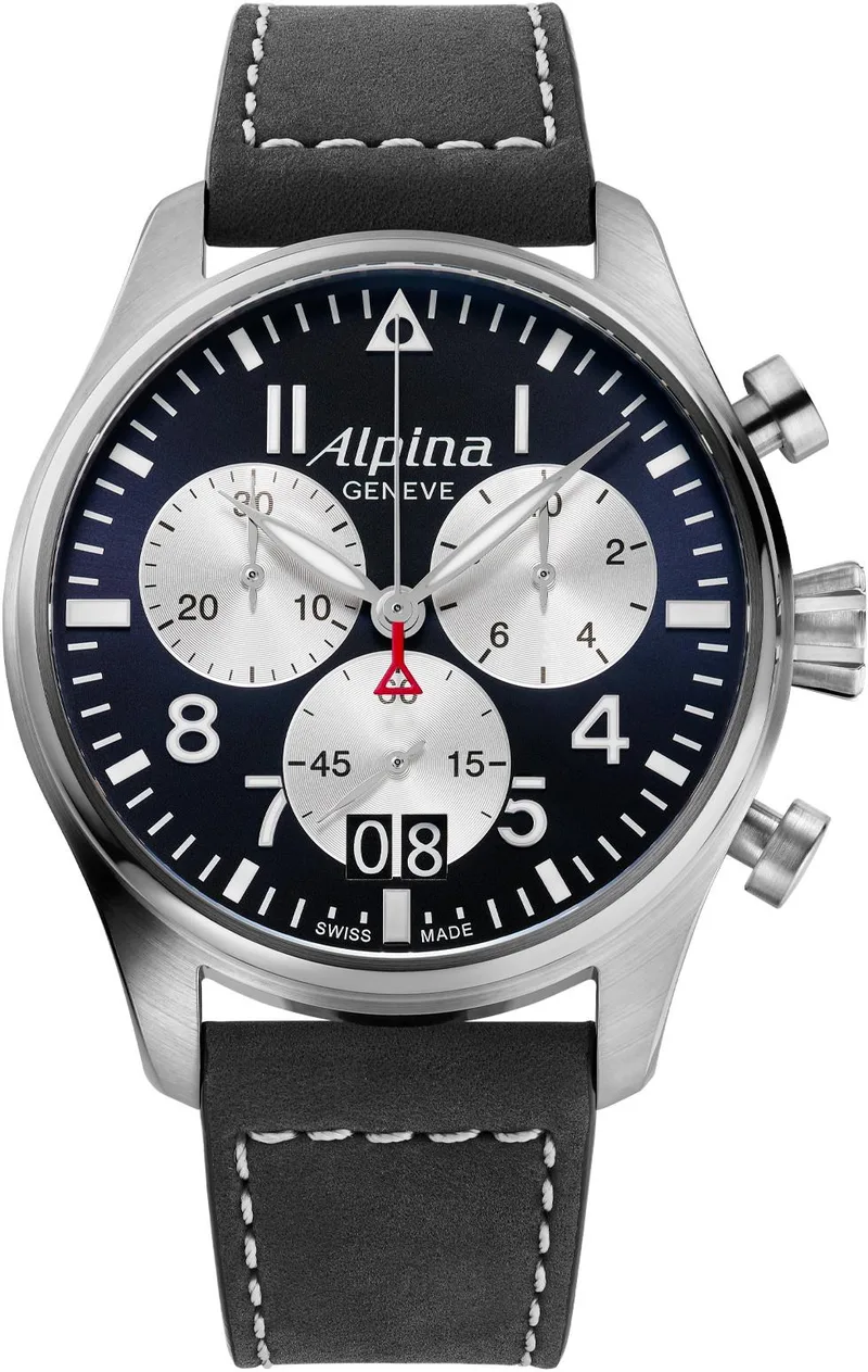 Alpina Mens Startimer Quartz Leather Strap Watch
