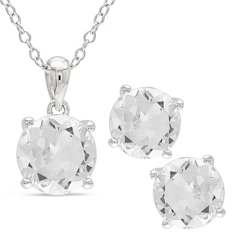 Jilco Inc White Topaz Earring & Necklace Set