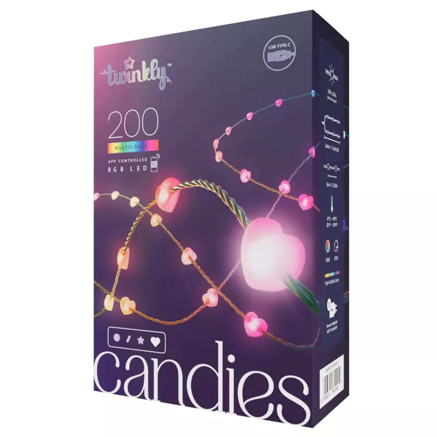 Twinkly - Candies 200L 8Mm Heart Shape Rgb Green Usb-C