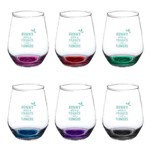 Perfected 12 oz Silicia Stemless Wine with Color Bottom