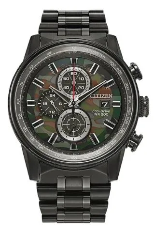 Citizen® Men's Nighthawk Eco-Drive® Black Stainless Steel Bracelet Watch w/Green Dial
