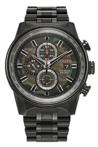 Citizen® Men's Nighthawk Eco-Drive® Black Stainless Steel Bracelet Watch w/Green Dial