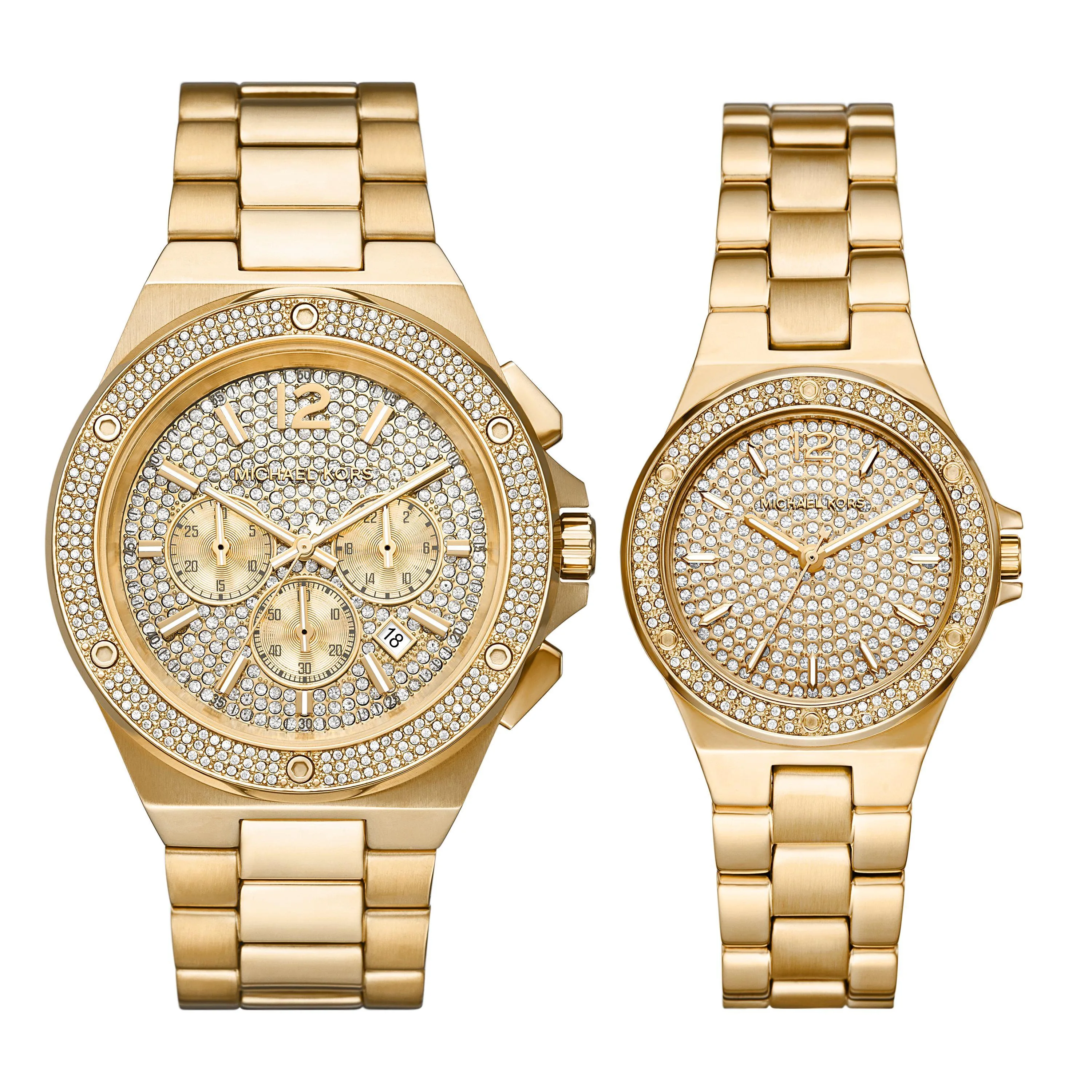 Michael Kors Lennox Gold-Tone Crystal His & Hers Watch Set