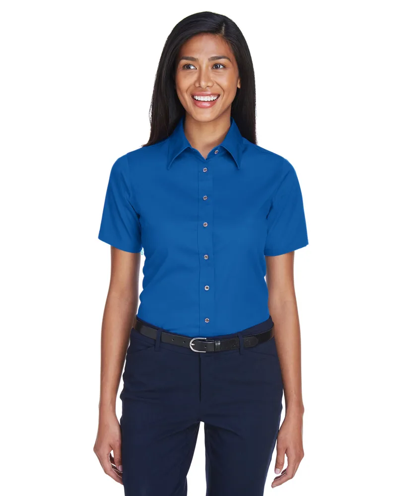 Harriton Women's Easy Blend™ Short Sleeve Twill Dress Shirt w/Stain-Release view 2